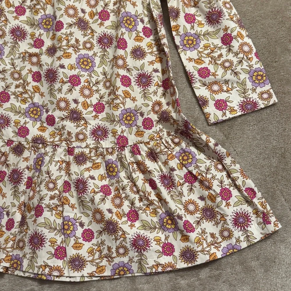 Bisby Kids Girls Floral Drop Waist Dress Long Sleeve Cotton Purple Pink Size 4